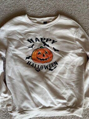 Beige oversize 'Happy Halloween' sweater